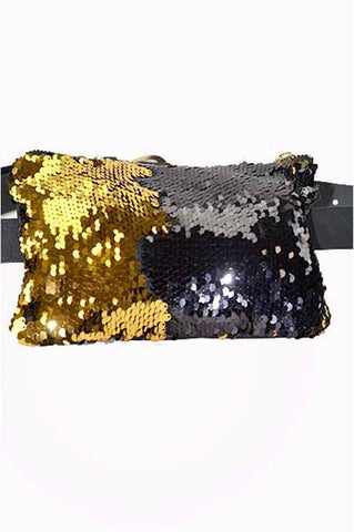 Black and Gold Sequined Squared Fanny Pack (NFL Compliant Size) - Poree's Embroidery
