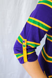 Mardi Gras Thin Striped Purple Polo Shirt Dress - Poree's Embroidery