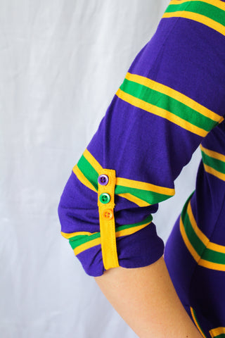 Mardi Gras Thin Striped Purple Polo Shirt Dress Large Mardi Gras Thin Striped Purple Polo Shirt Dress Large