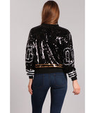 Black and Gold Sequin Numbered Bomber Jacket - Poree's Embroidery