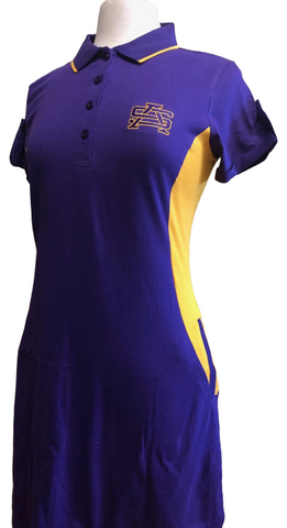 Fanwear: Ladies Purple and Gold Side Panel Polo Dress | Poree's Embroidery