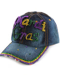 Mardi Gras Denim Bling Bling Cap - Poree's Embroidery