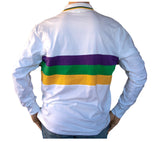 Mardi Gras Long Sleeve Polo Shirt (Woven Stripes) - Poree's Embroidery