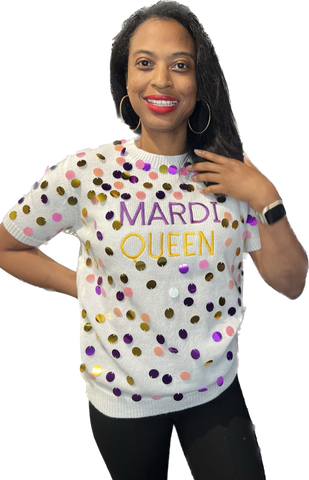 Mardi Queen Sweater Top - By Poree's Embroidery