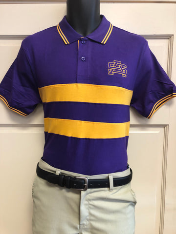 Fanwear: Purple and Gold Chest Stripe Polo - Poree's Embroidery