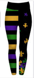 Mardi Gras Fleur De Lis/Striped Leggings - Poree's Embroidery