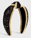 Black and Gold Sparkly Top Knot Headband - By Poree's Embroidery