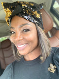 Black and Gold Sequin Headband - Poree's Embroidery