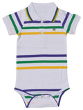 Mardi Gras White Infinity Stripe Onesie (Short or Long Sleeve) - Poree's Embroidery