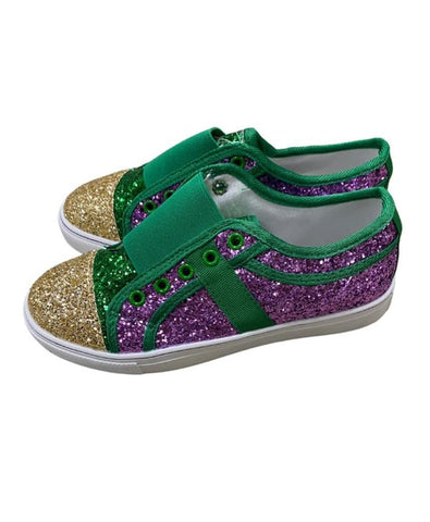 Mardi Gras Glitter Slip-On Tennis Shoes - Poree's Embroidery