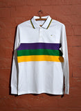 Mardi Gras Long Sleeve Polo Shirt (Woven Stripes) - Poree's Embroidery